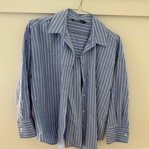 Zara Striped Blue and White Button-Down Shirt
